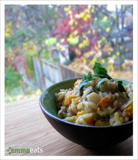 Risotto with Roasted Butternut Squash, Pancetta and Mushrooms