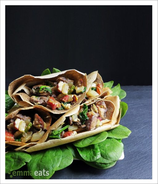 Buckwheat Crepes w Pancetta, Mushrooms and Spinach | EmmaEats