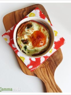 Baked Eggs with Cheese Bacon & Spinach | EmmaEats