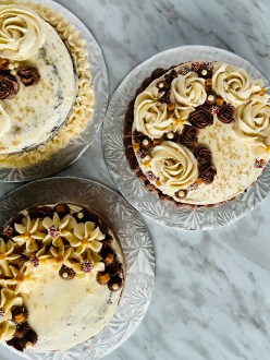 3 Chocolate Cakes decorated with Vanilla and Chocolate Buttercream